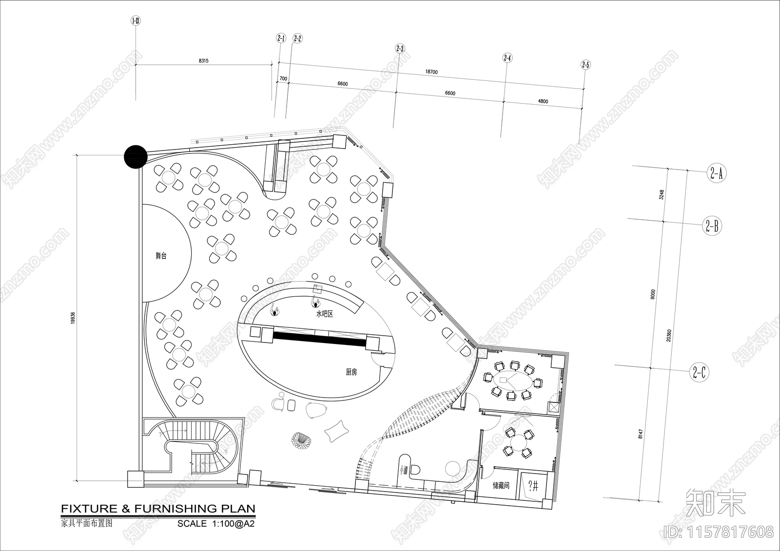 400㎡小酒吧平面布置图施工图下载【ID:1157817608】