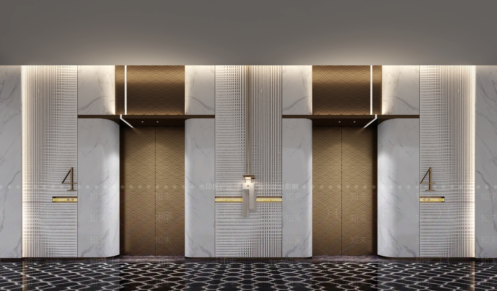 现代深圳国际会展中心希尔顿酒店电梯厅3D模型下载【ID:1157818405】