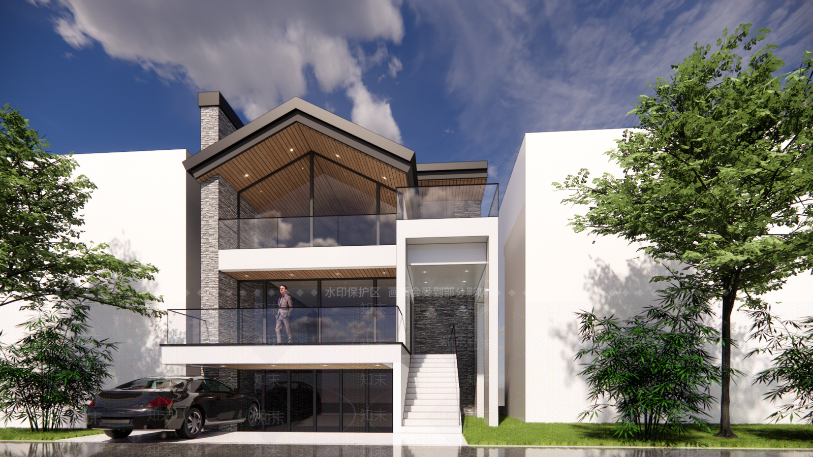 现代坡屋顶别墅SU模型下载【ID:1157821806】