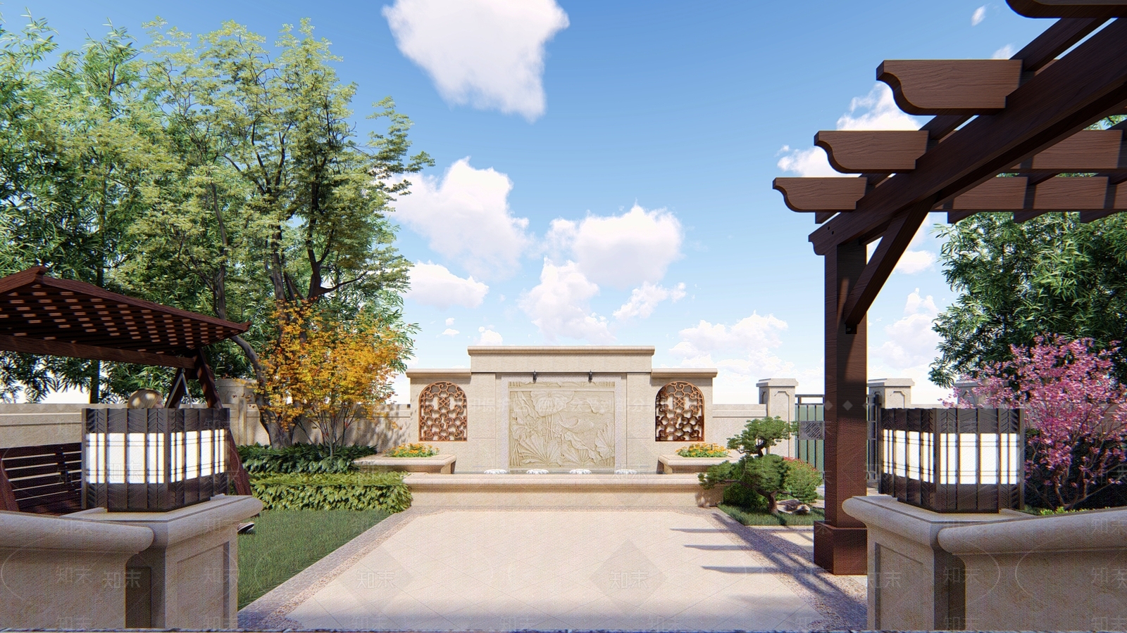 欧式别墅庭院景观SU模型下载【ID:1157821440】