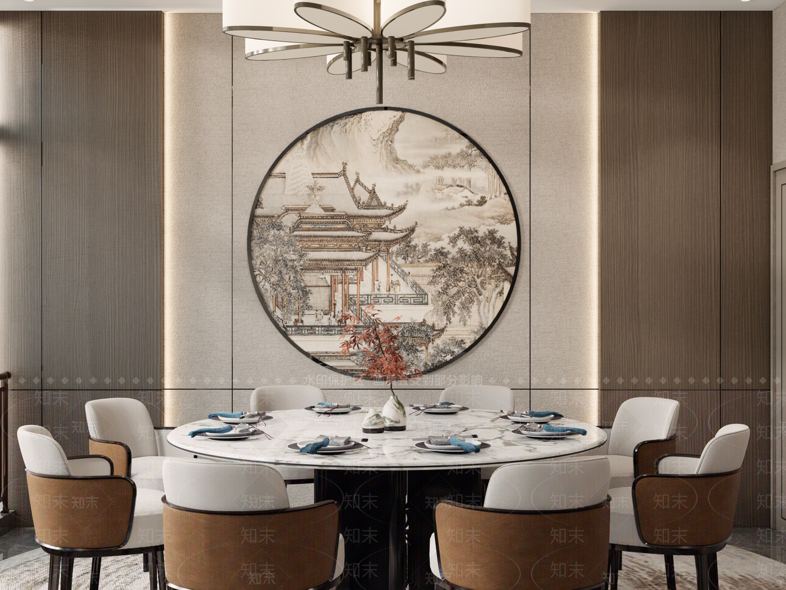 新中式轻奢包间SU模型下载【ID:1157822137】