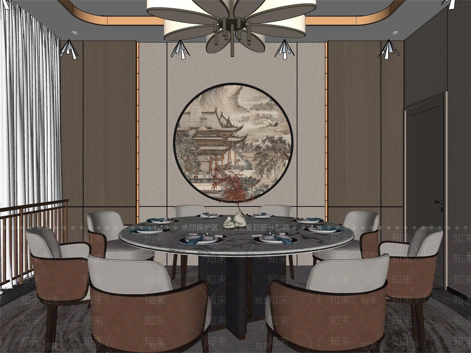 新中式轻奢包间SU模型下载【ID:1157822137】