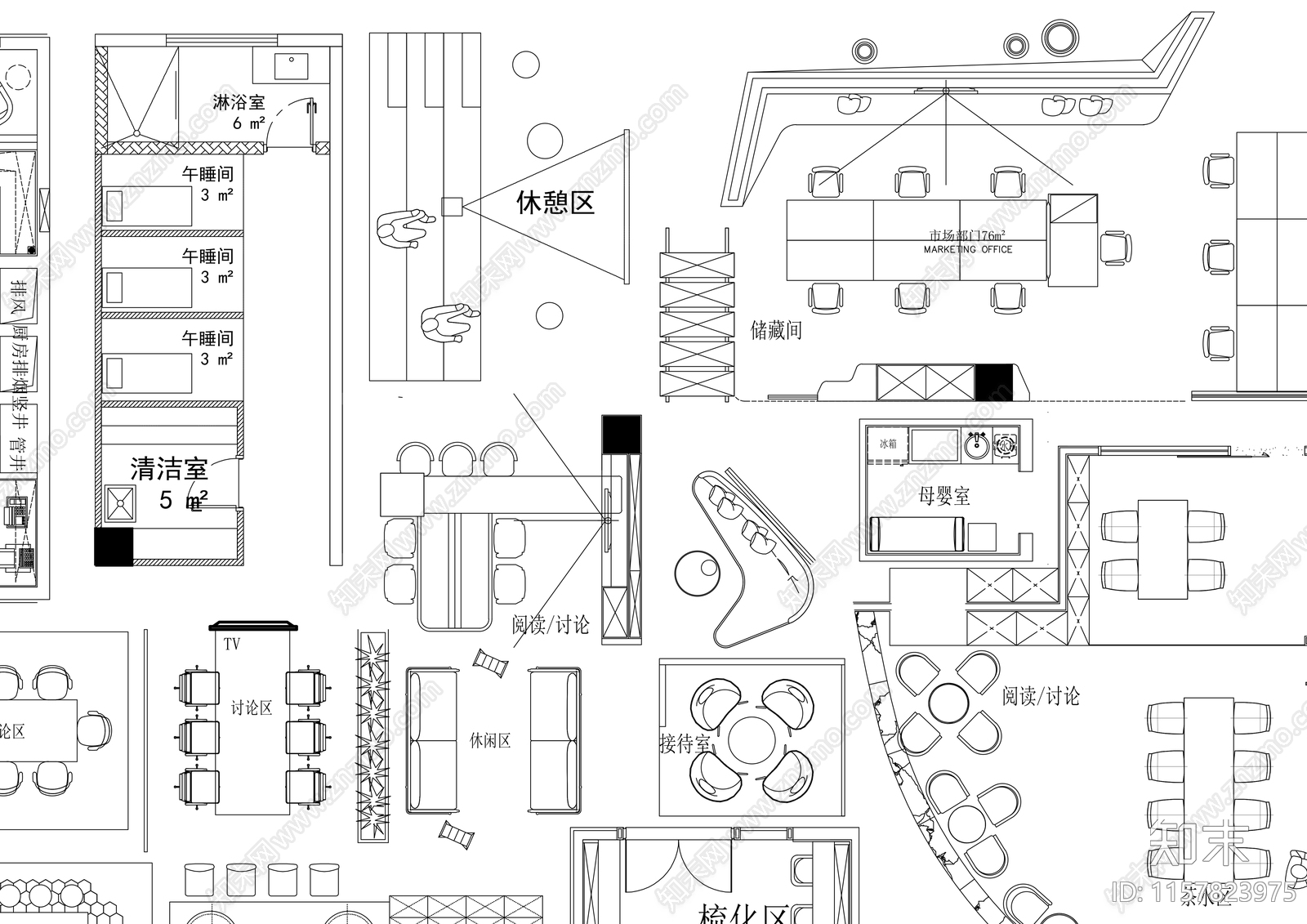 办公空间模板施工图下载【ID:1157823975】