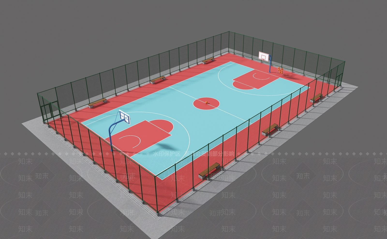 现代室外篮球场3D模型下载【ID:1157824045】