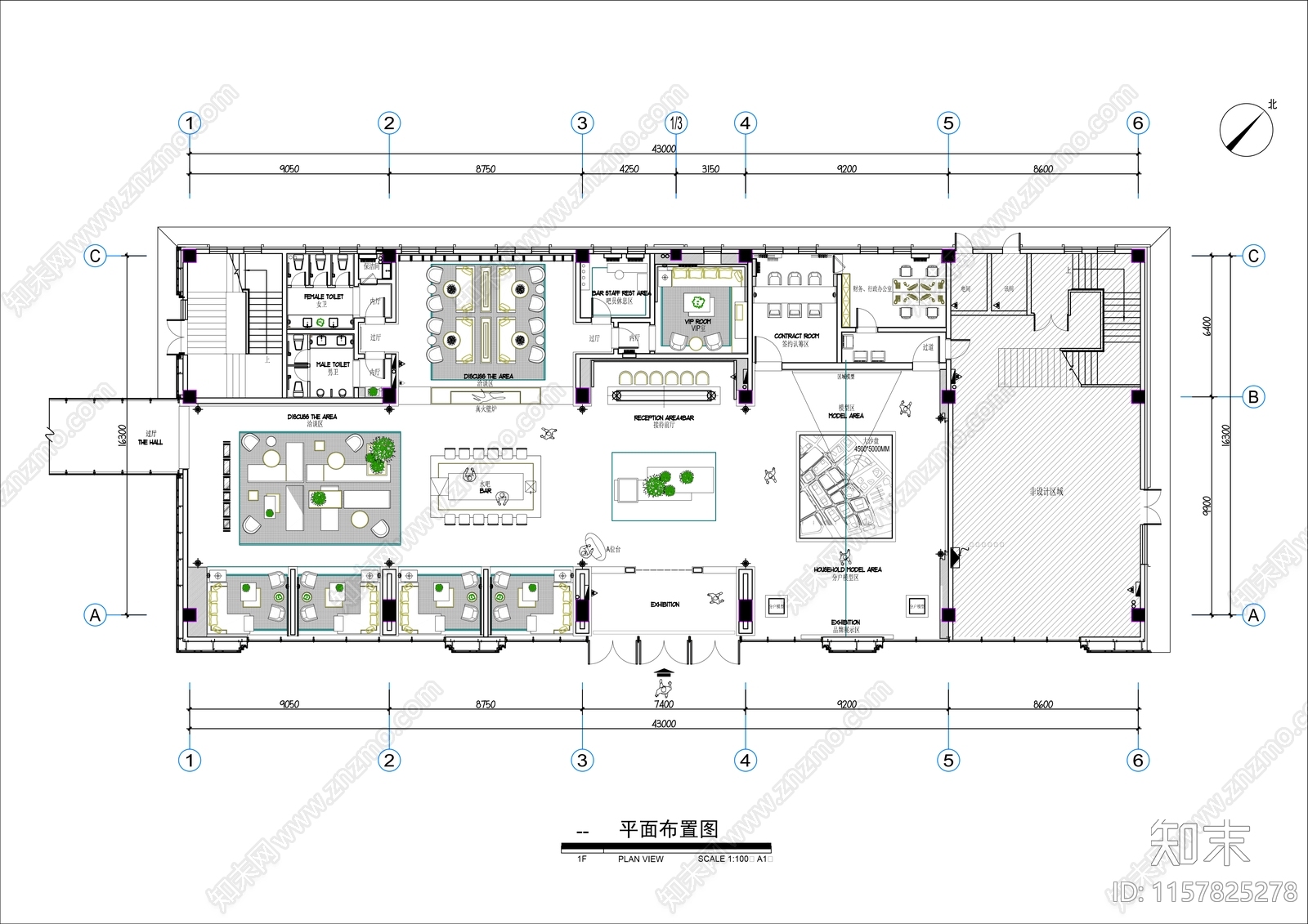 700㎡售楼部接待大厅平面布置图施工图下载【ID:1157825278】