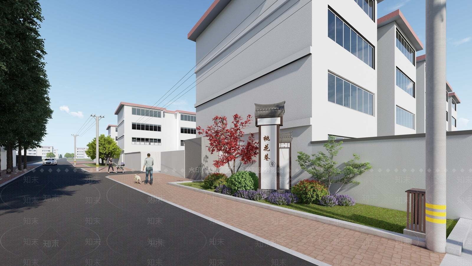 新中式桃园巷道路景观SU模型下载【ID:1157827316】