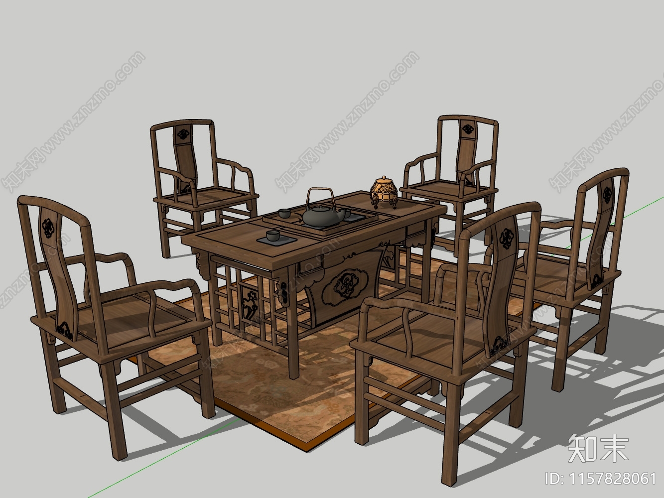 中式茶桌椅组合SU模型下载【ID:1157828061】