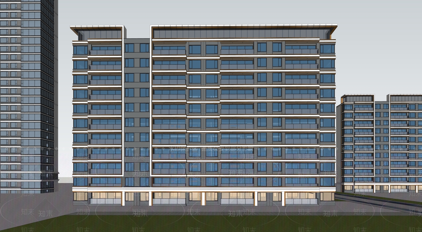 现代高层住宅SU模型下载【ID:1160352008】