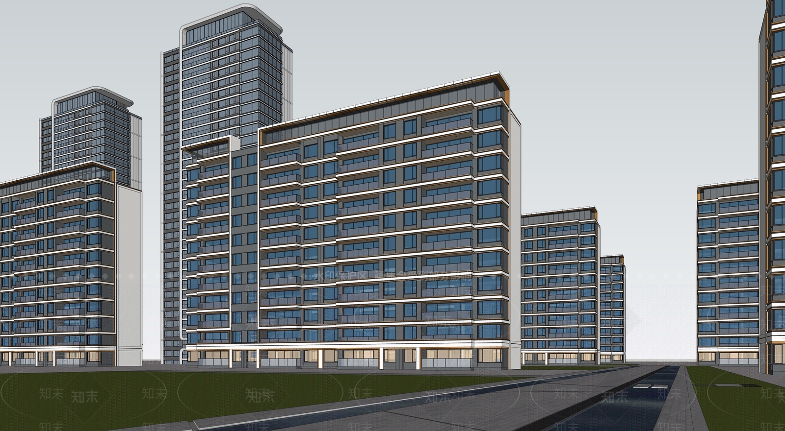 现代高层住宅SU模型下载【ID:1160352008】