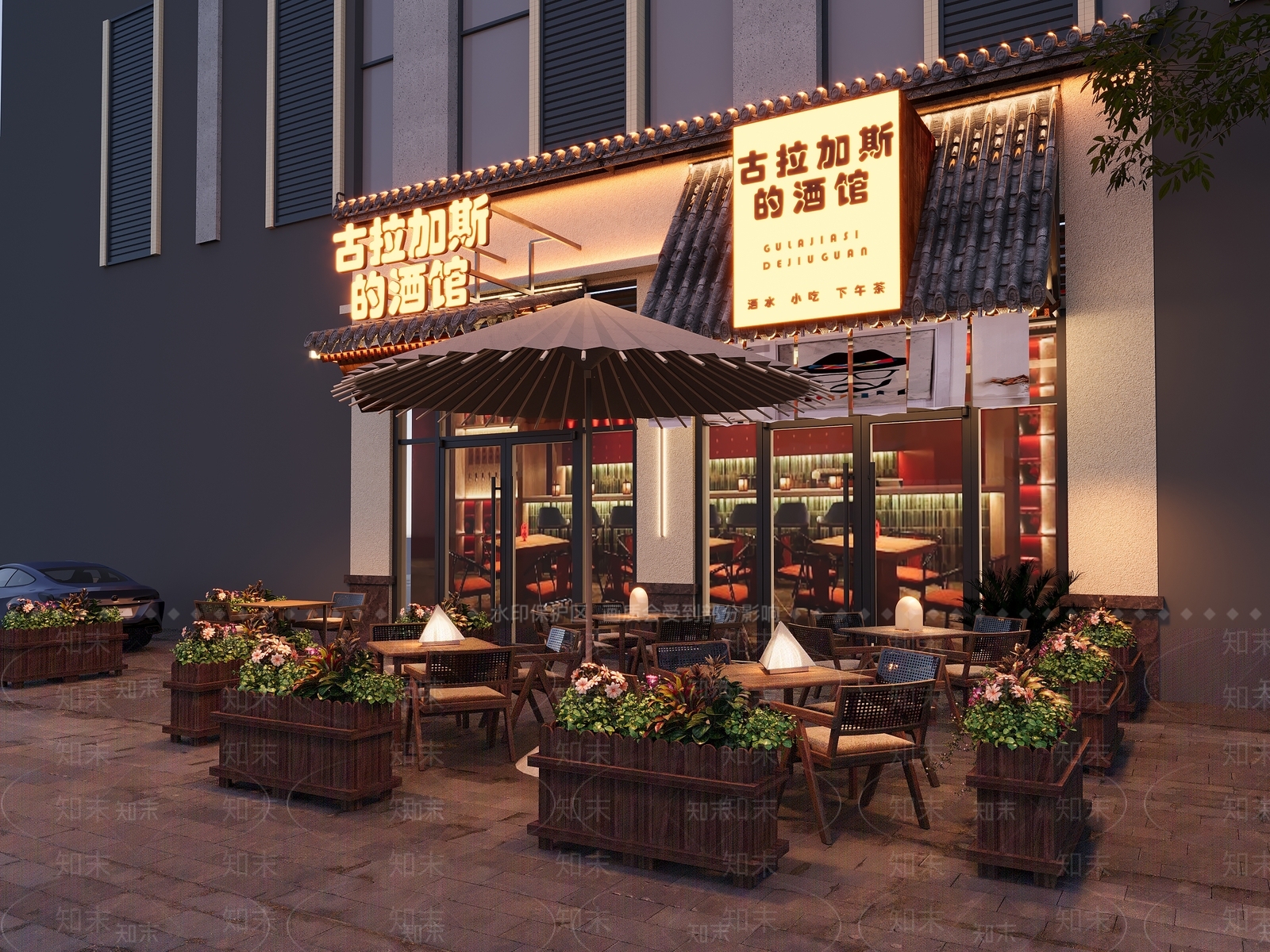 中式酒馆3D模型渲染效果图