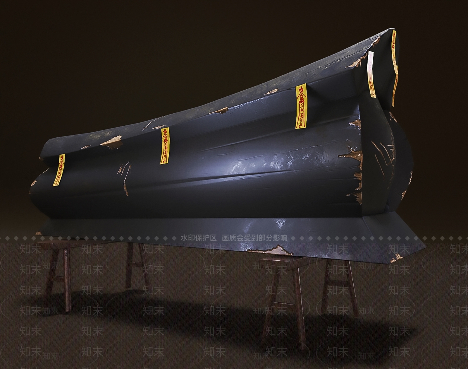 黑色木质古代棺材3D模型下载【ID:1157841432】