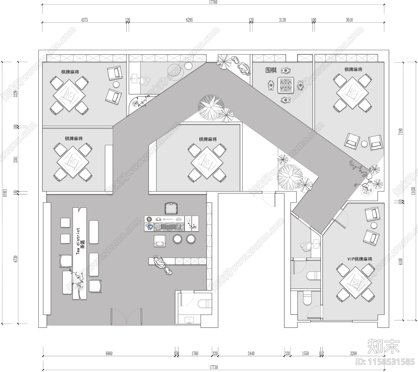 麻将棋牌室cad施工图下载【ID:1158531585】