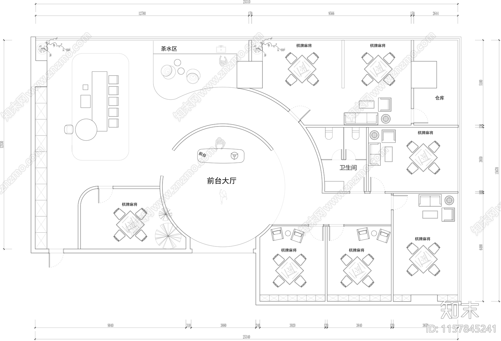 棋牌麻将娱乐休闲会所cad施工图下载【ID:1157845241】