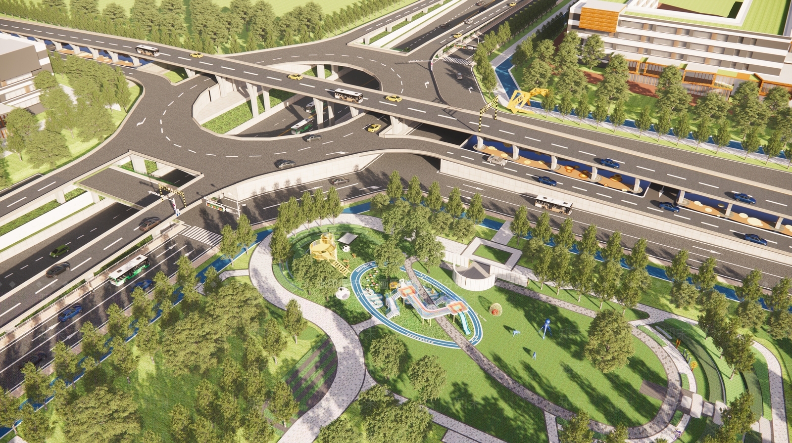 现代城市道路景观SU模型下载【ID:1157845661】