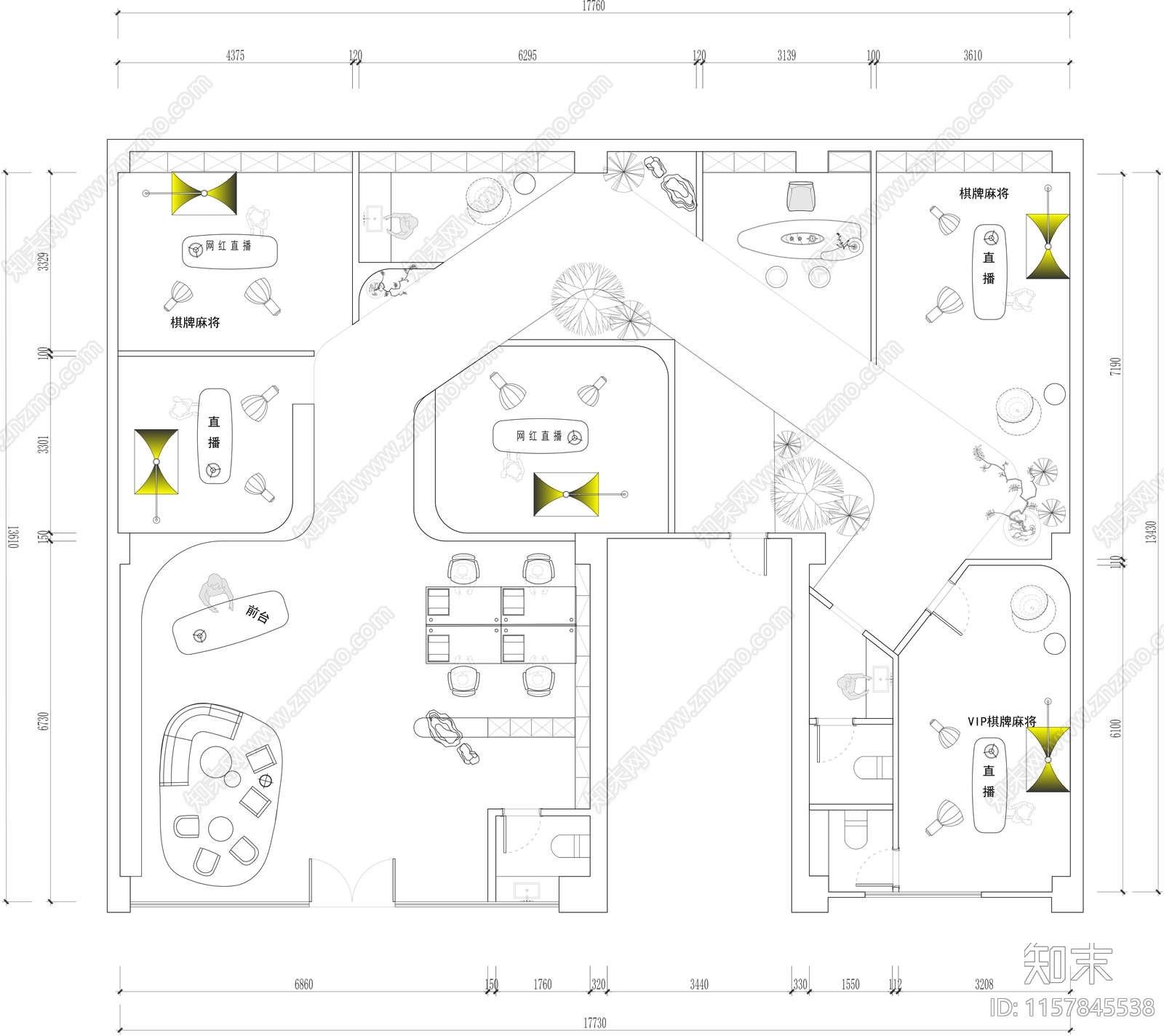 直播办公室cad施工图下载【ID:1157845538】