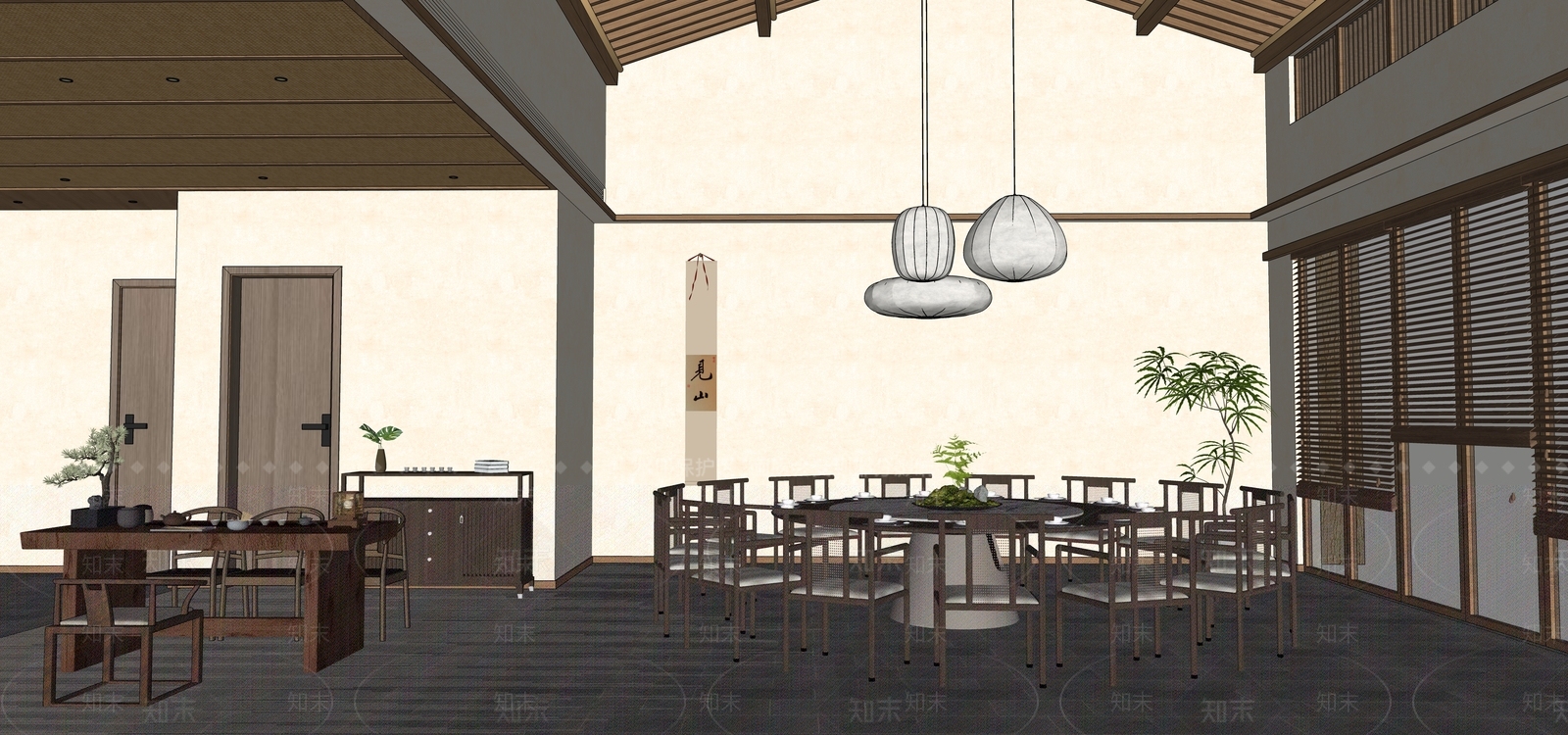 新中式乡村餐厅包厢SU模型下载【ID:1157847281】