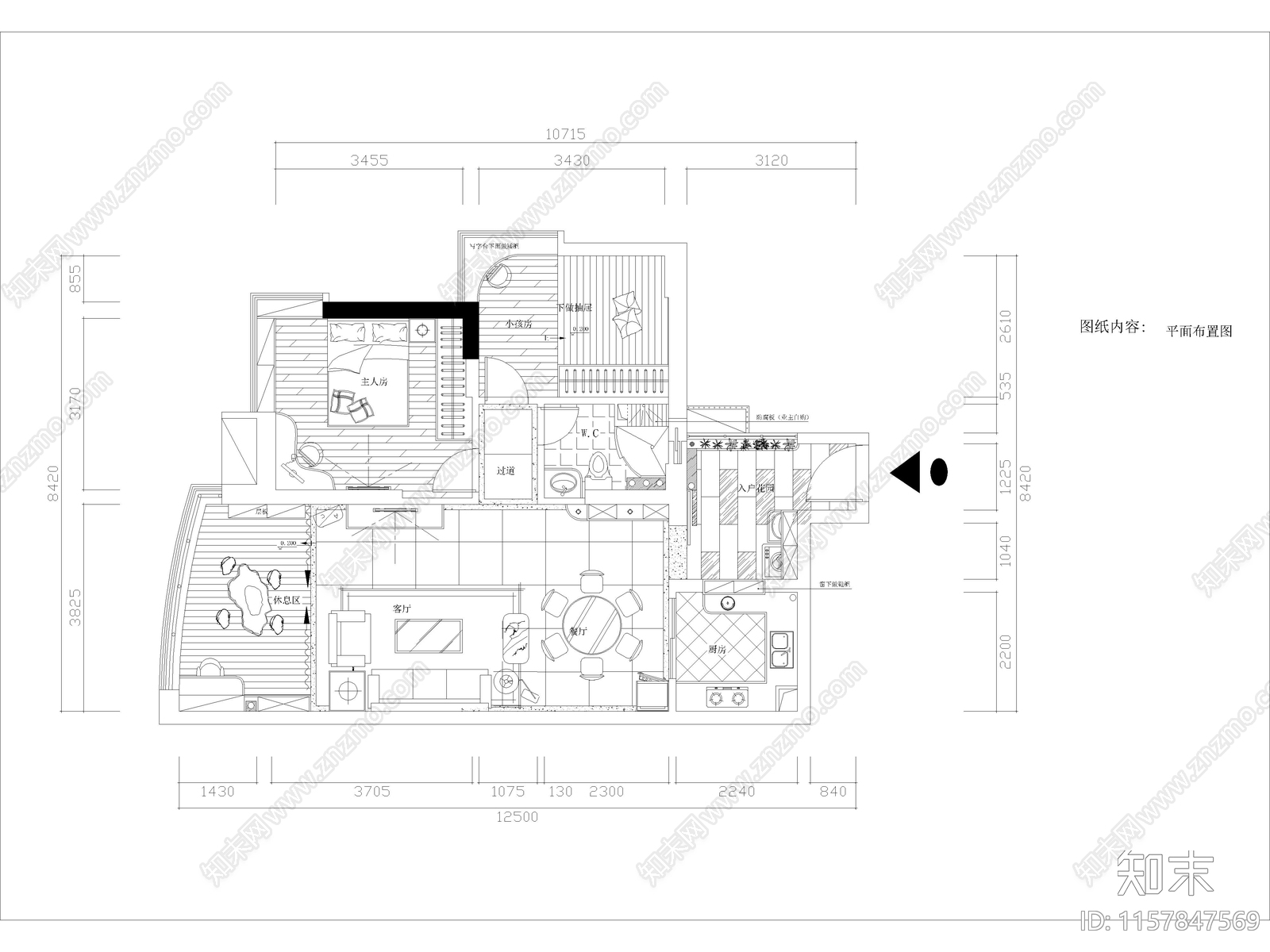 现代家装大平层样板间全cad施工图下载【ID:1157847569】