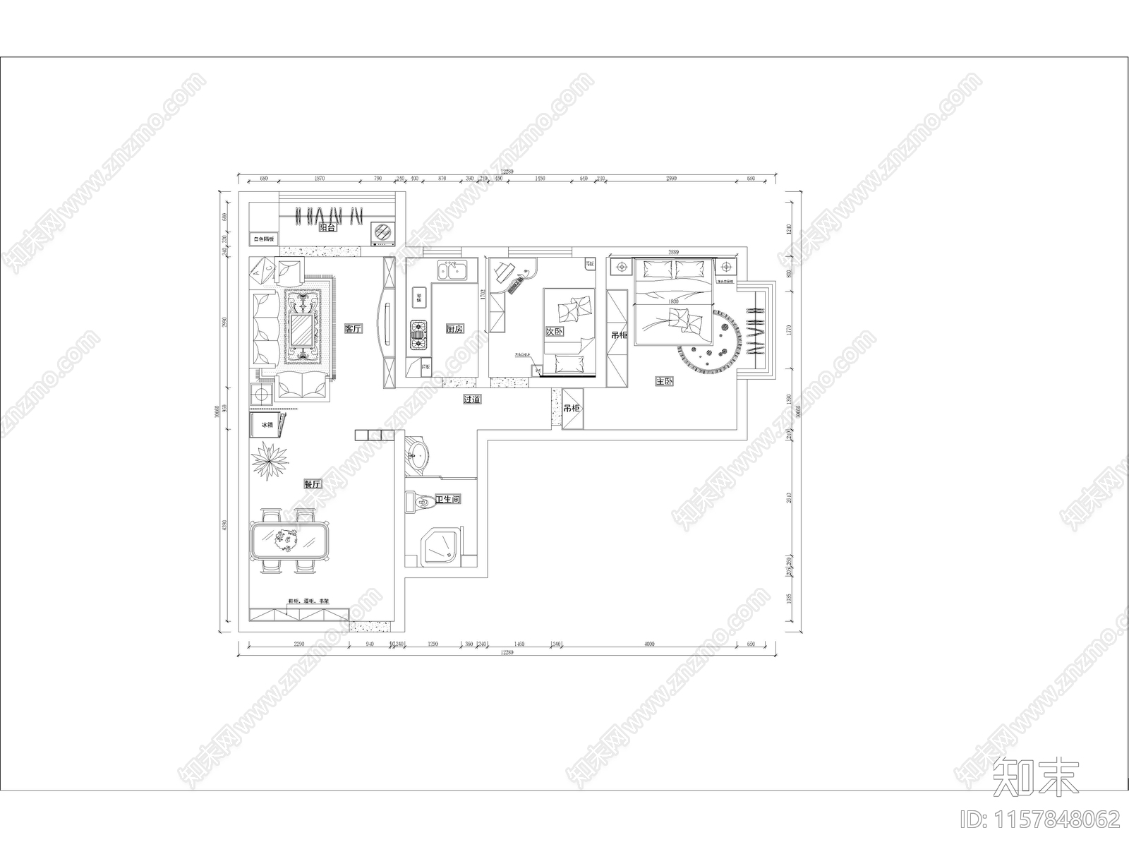 现代家装大平层样板间全cad施工图下载【ID:1157848062】