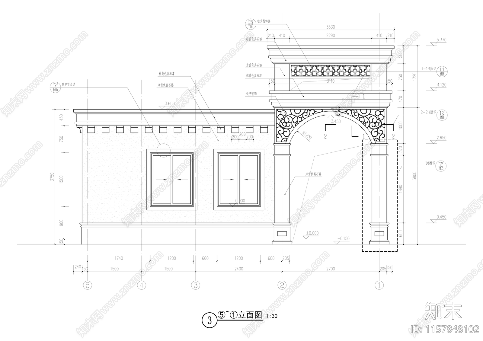 入口大门cad施工图下载【ID:1157848102】