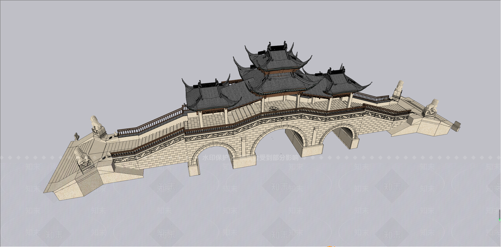 中式古廊桥SU模型下载【ID:1157848327】