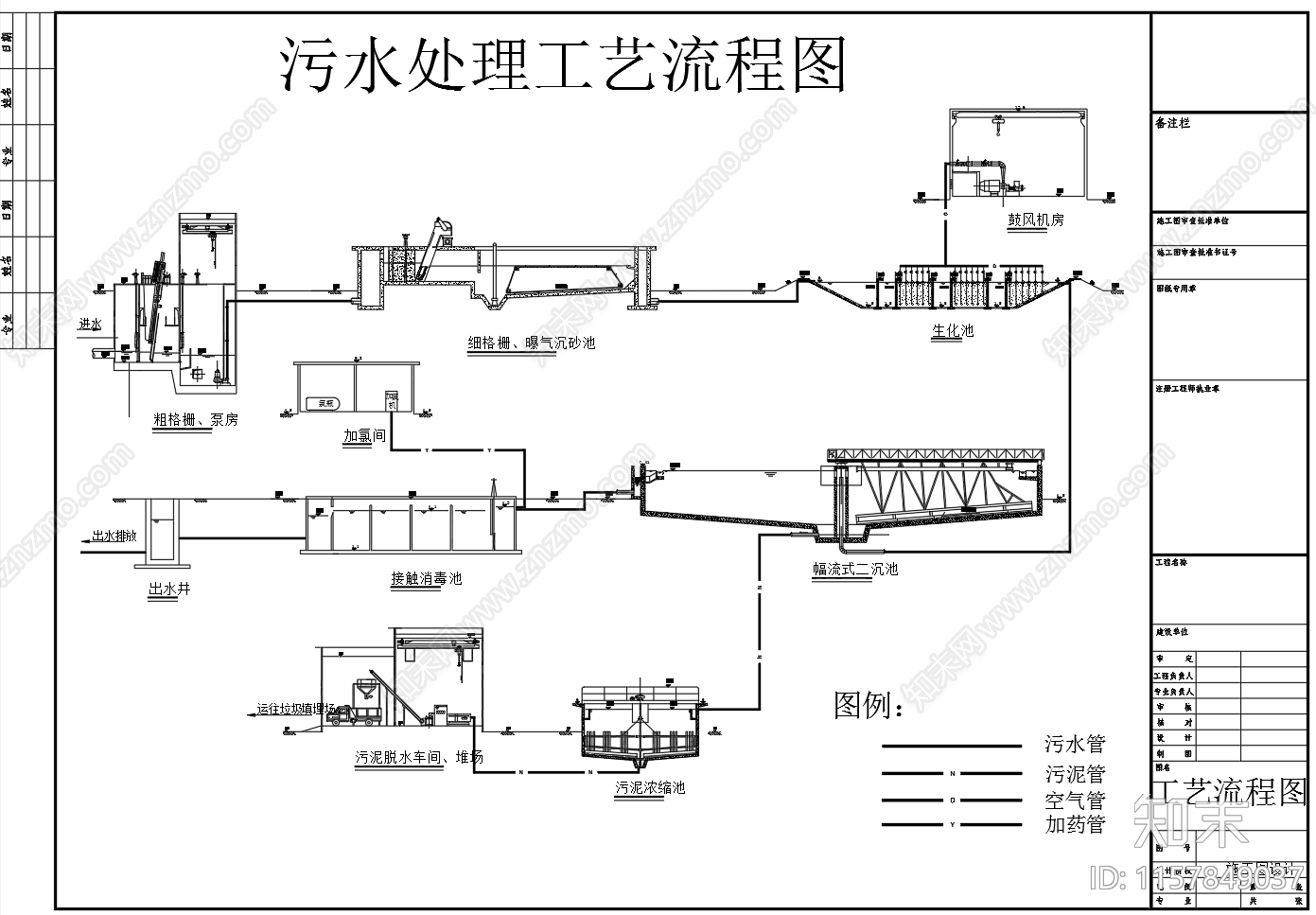 18万吨污水处理厂平面图工艺流程图cad施工图下载【ID:1157849037】