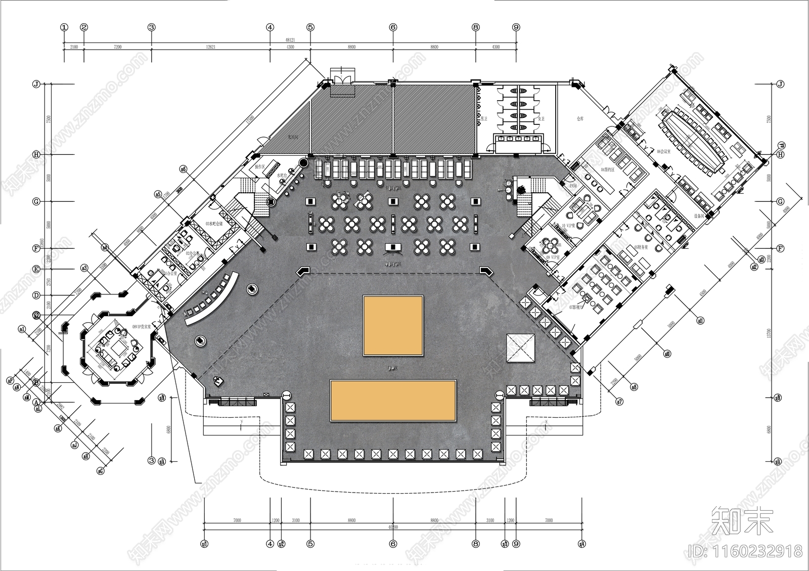2000㎡高端售楼部平面布置图cad施工图下载【ID:1160232918】