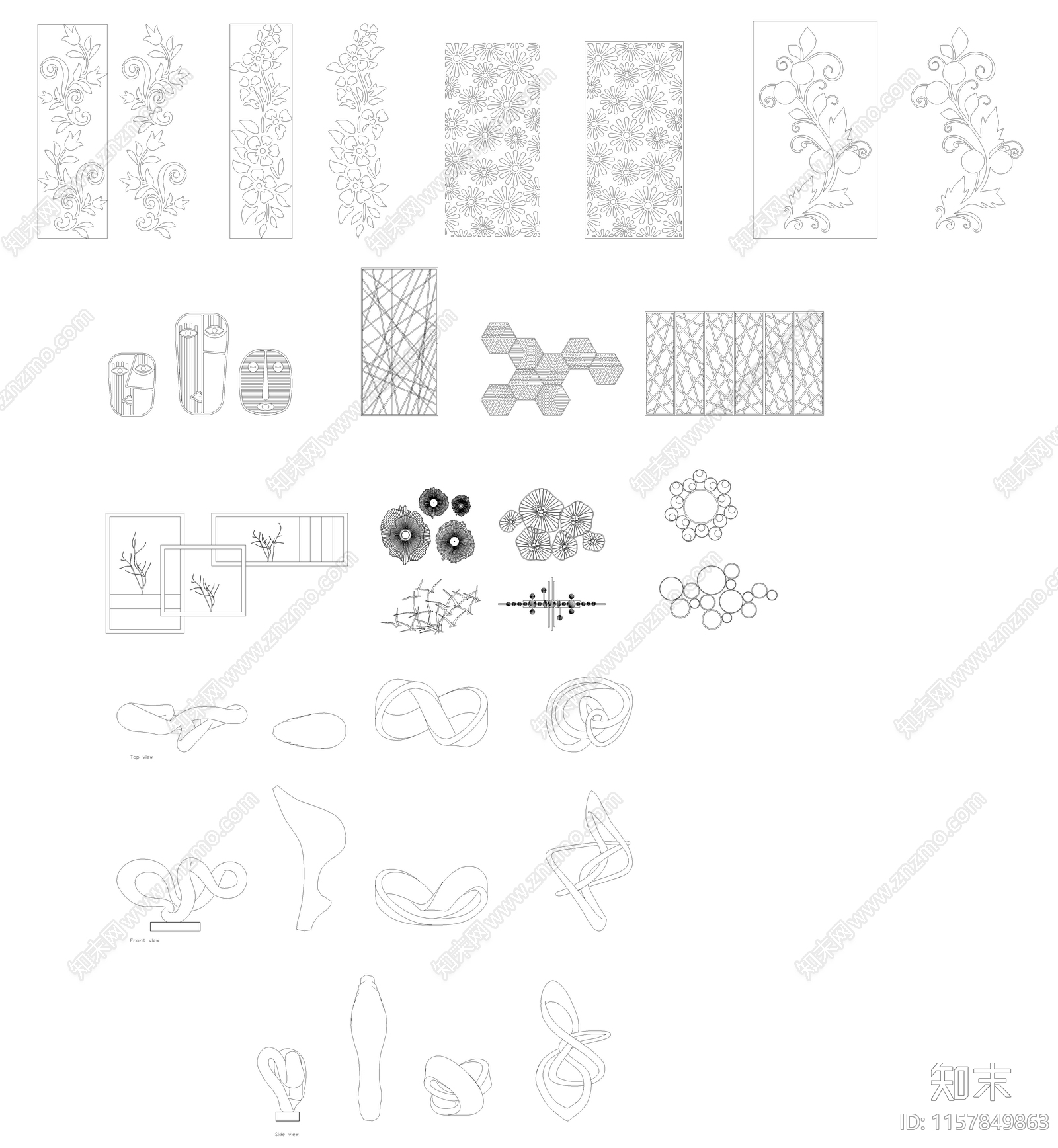 墙面造型装饰构件图库cad施工图下载【ID:1157849863】