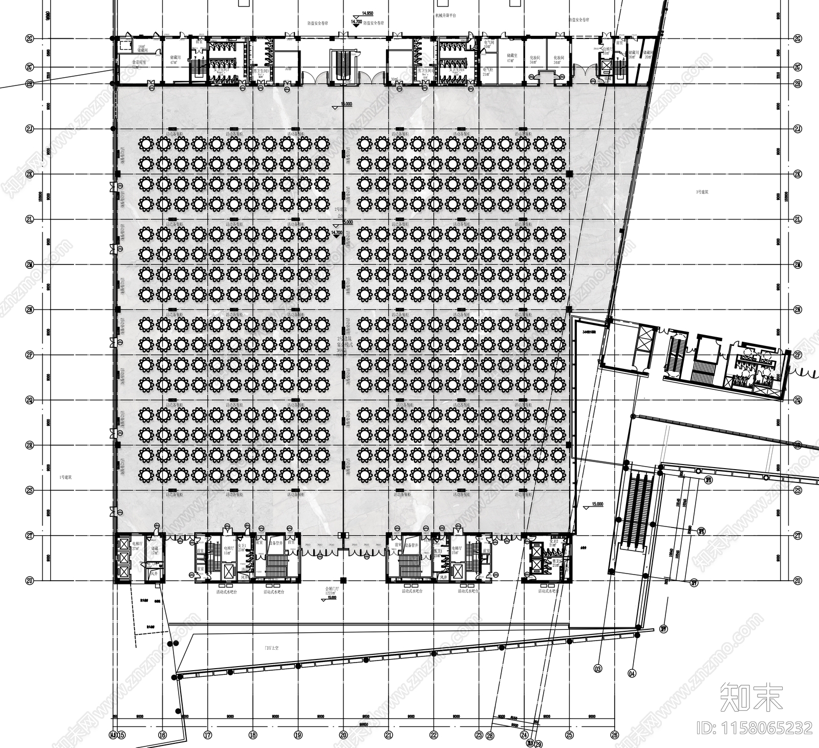 上万平大型酒店宴会厅平面布置图施工图下载【ID:1158065232】