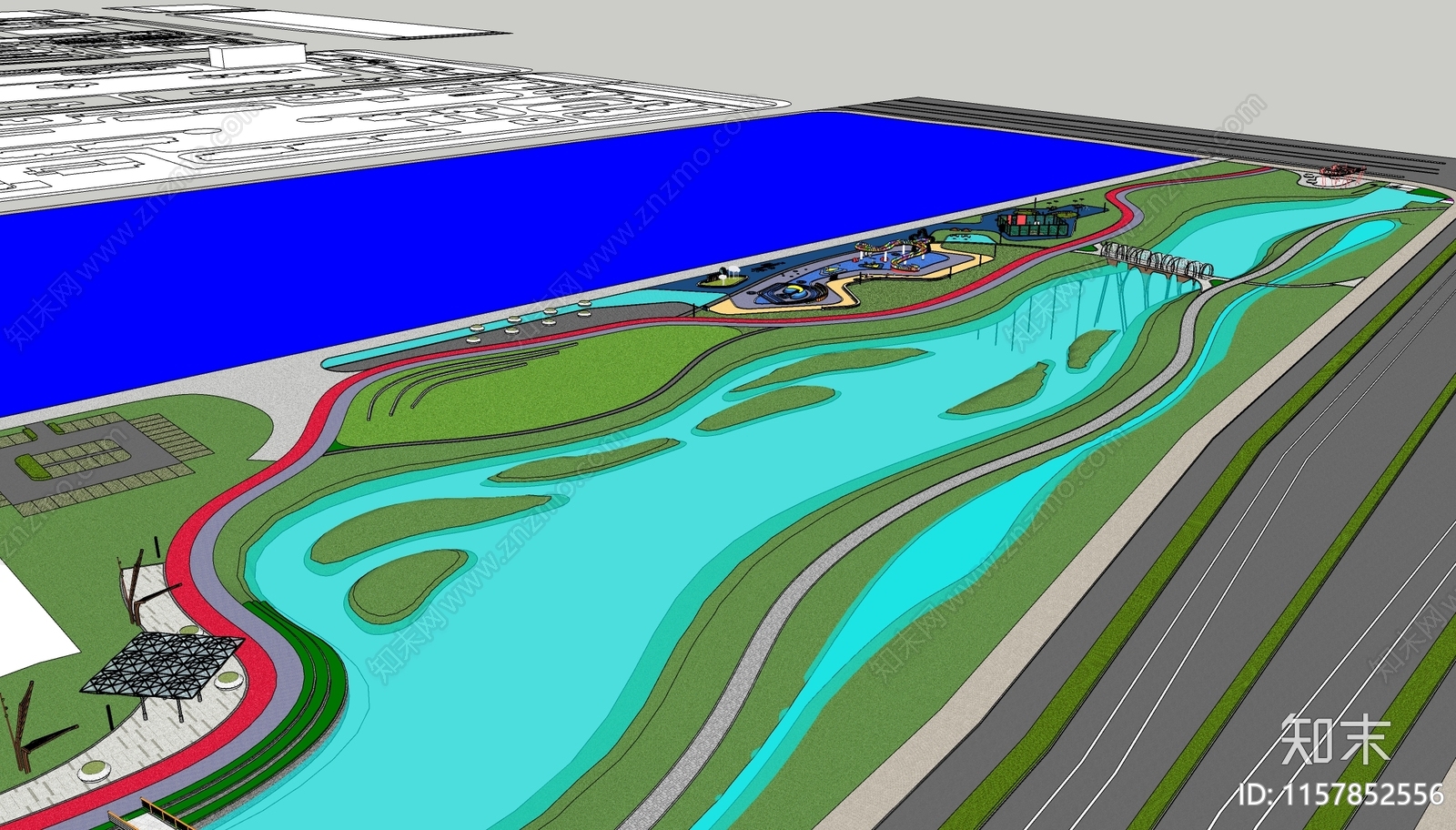 现代滨水公园SU模型下载【ID:1157852556】