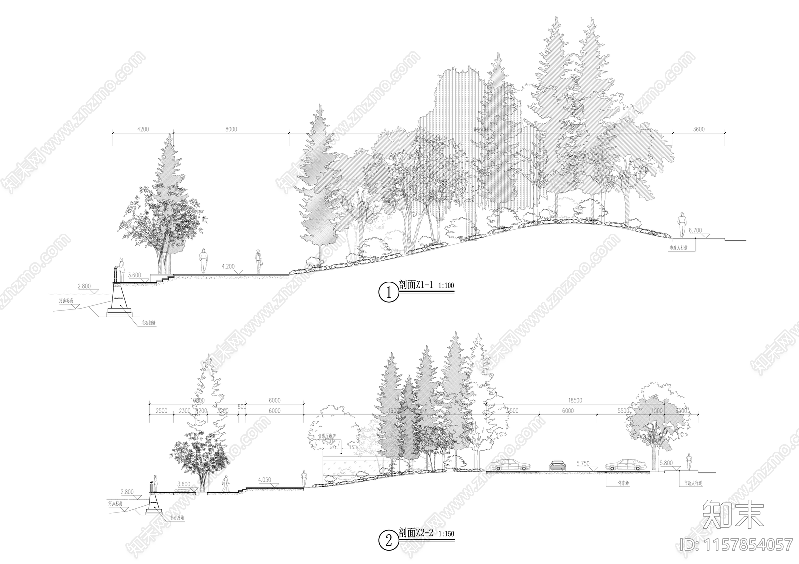 公园景观断面施工图下载【ID:1157854057】