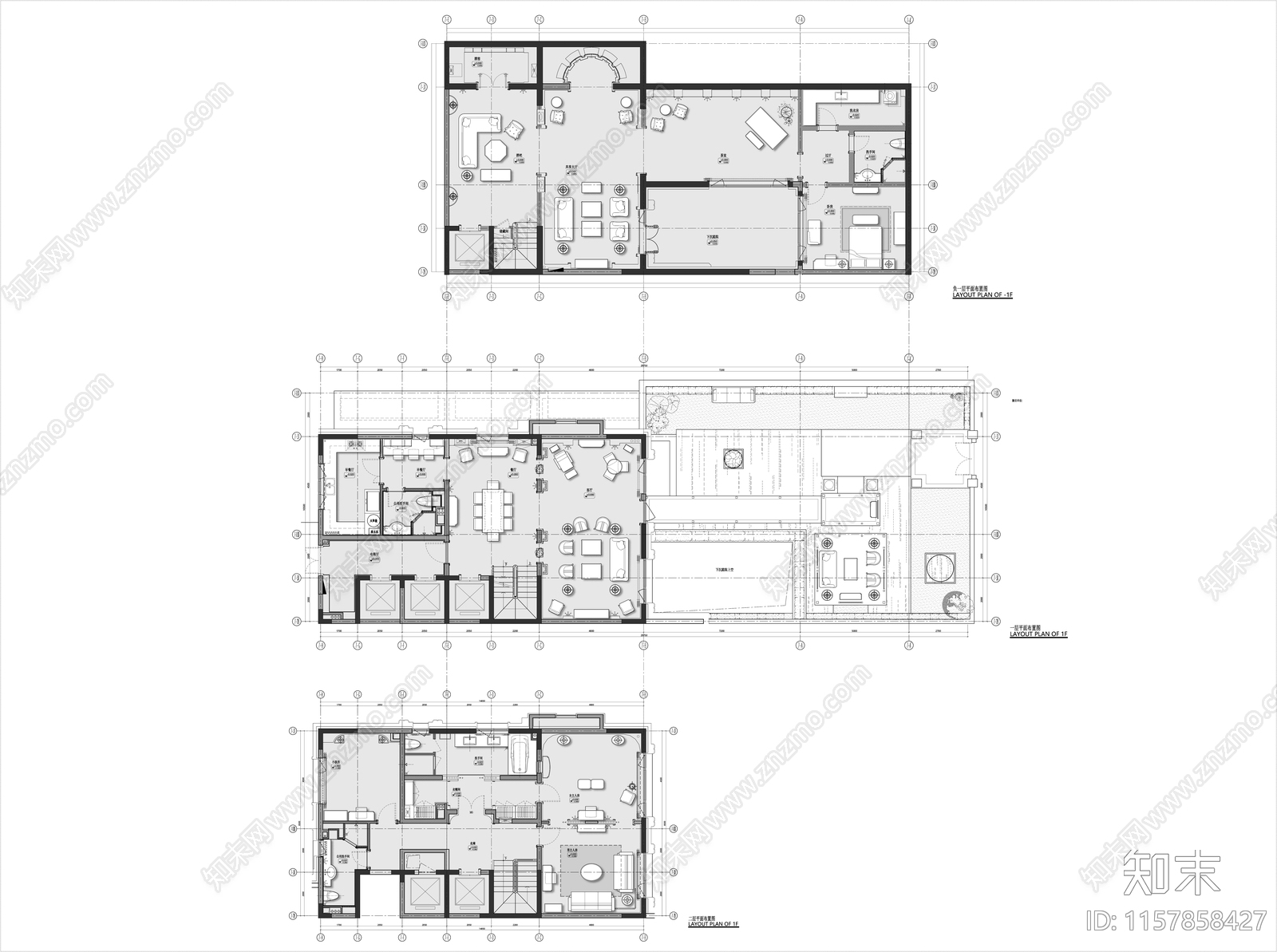 600㎡别墅平面图cad施工图下载【ID:1157858427】