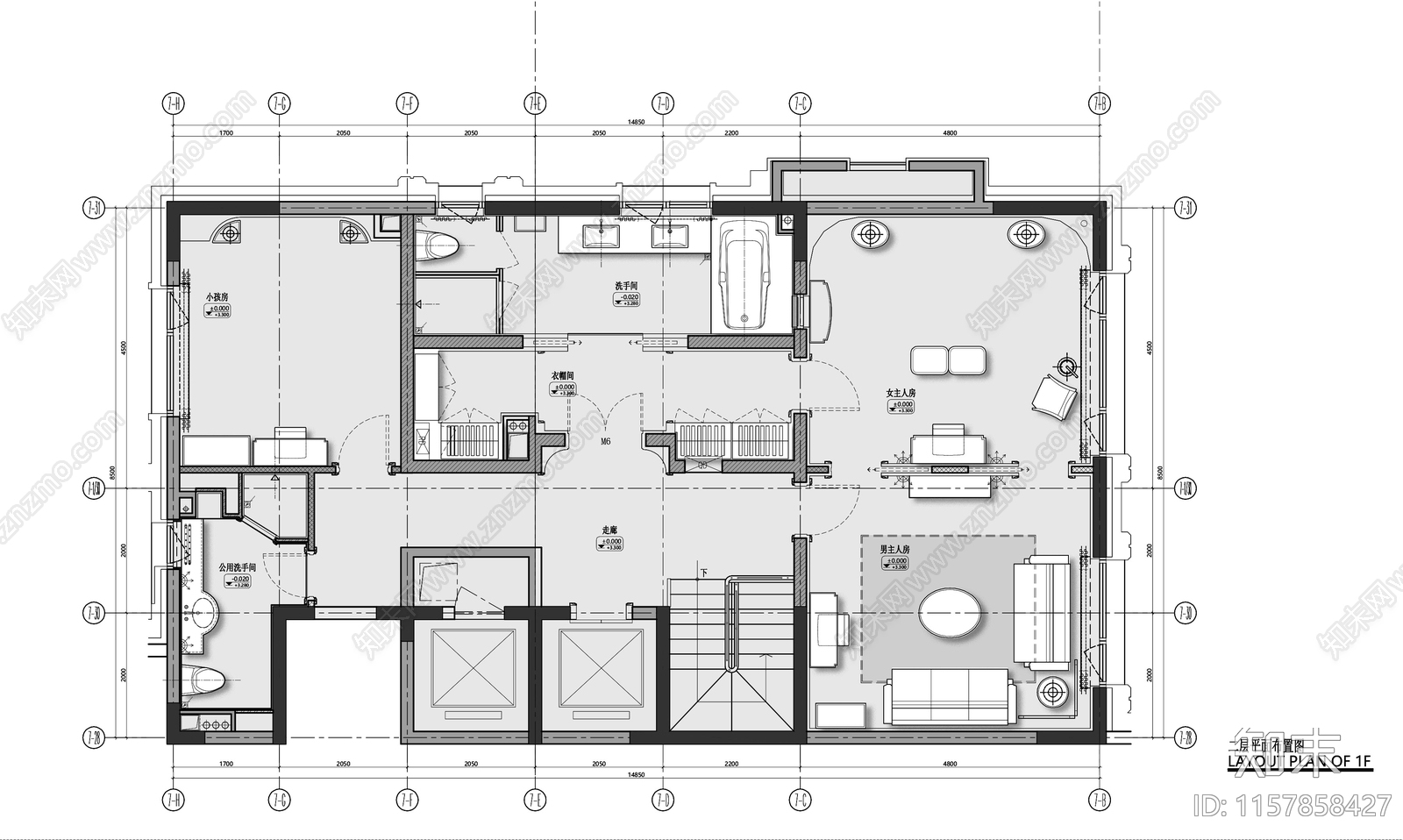 600㎡别墅平面图cad施工图下载【ID:1157858427】