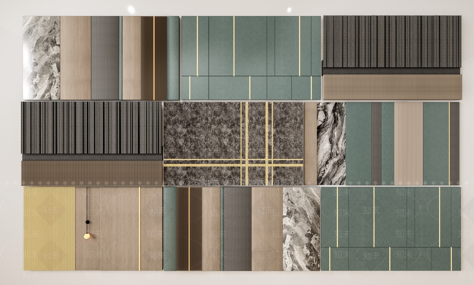 现代客厅餐厅卧室石材背景造型墙组合3D模型下载【ID:1158079269】