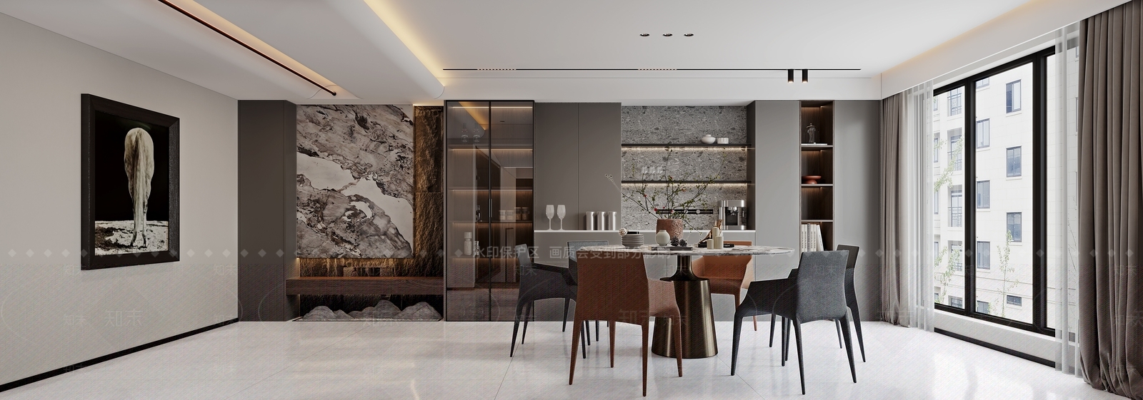 现代别墅餐厅客厅酒柜玄关酒吧台3D模型下载【ID:1157869512】