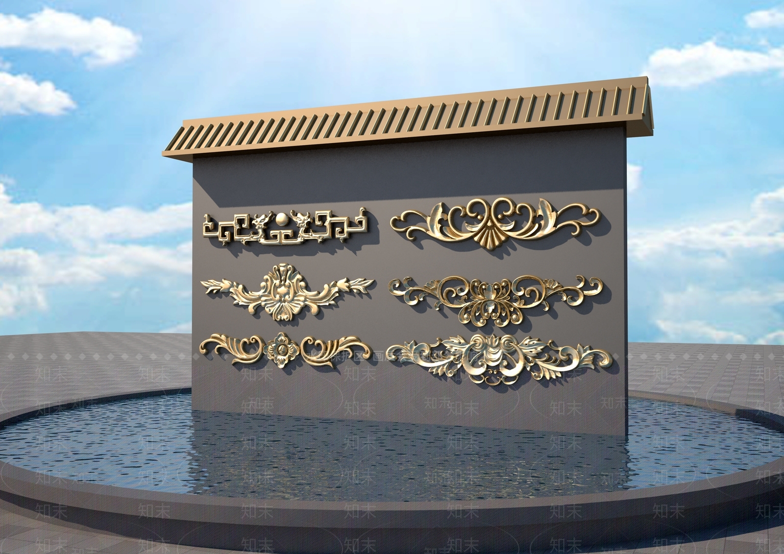 现代景观雕塑3D模型渲染效果图