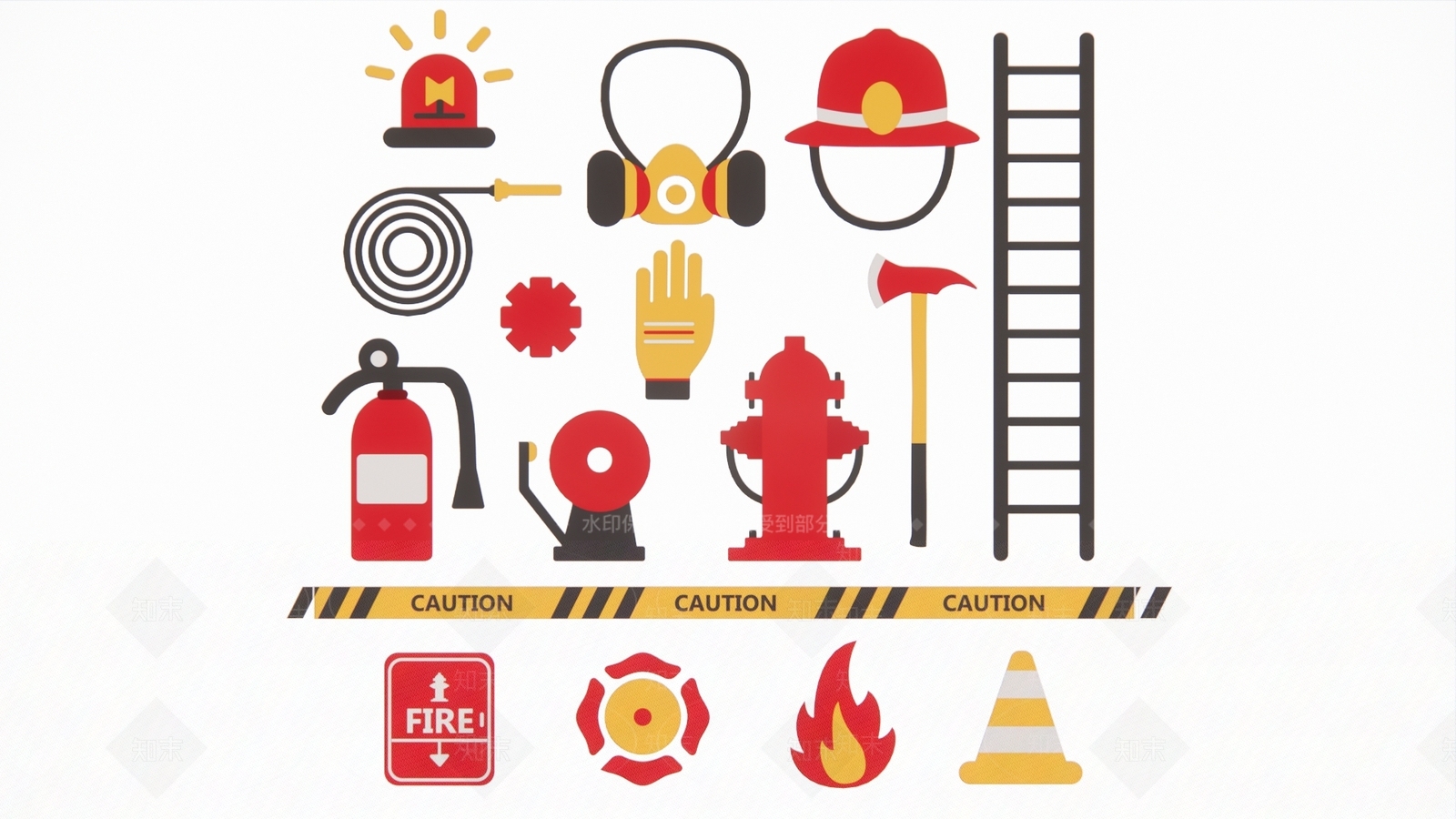2D现代消防队员设备消防车灭火器救火救援场景剪影3D模型下载【ID:1157870241】