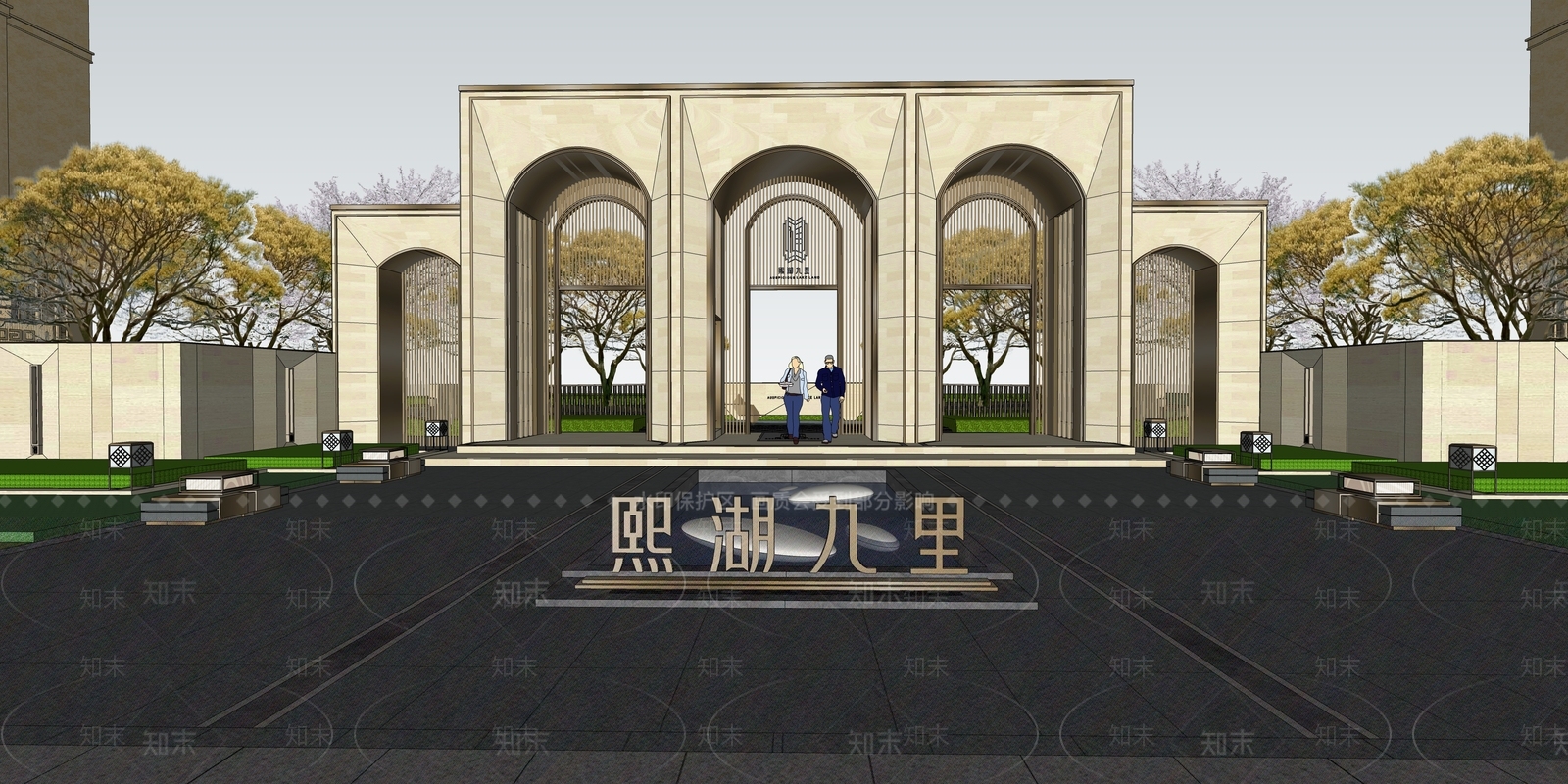 古典风格小区入口大门SU模型下载【ID:1157872128】