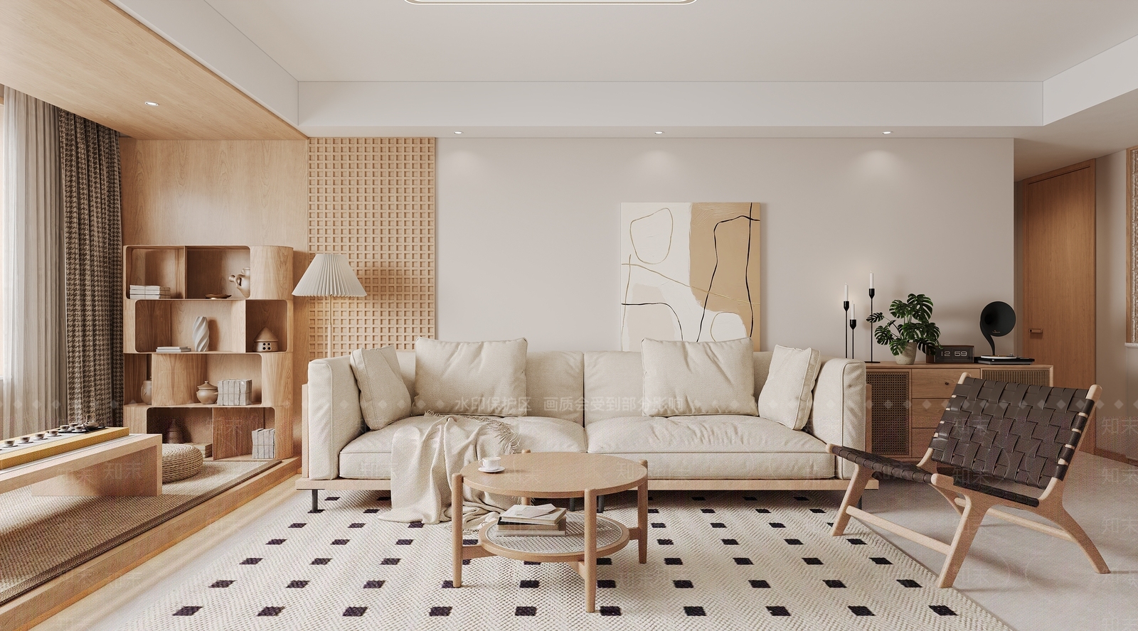 现代原木客餐厅厨房3D模型下载【ID:1157875915】