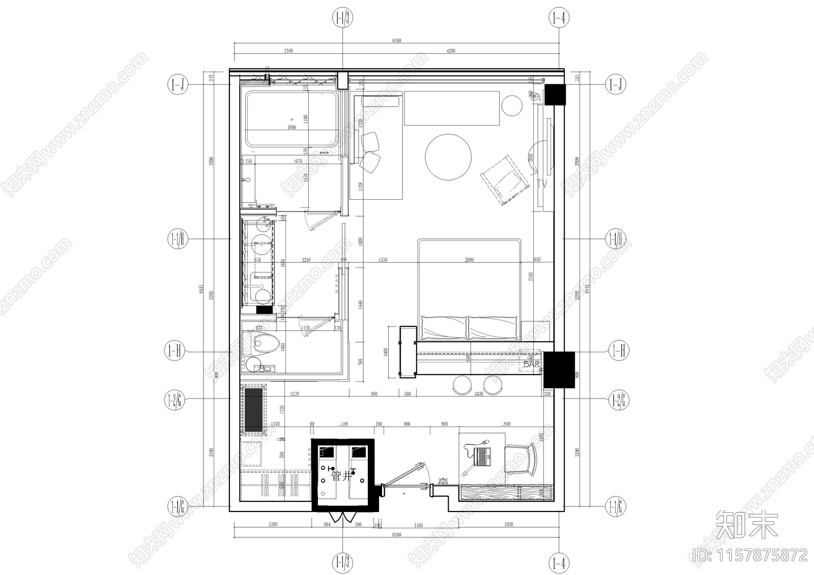 现代民宿套房cad施工图下载【ID:1157875872】