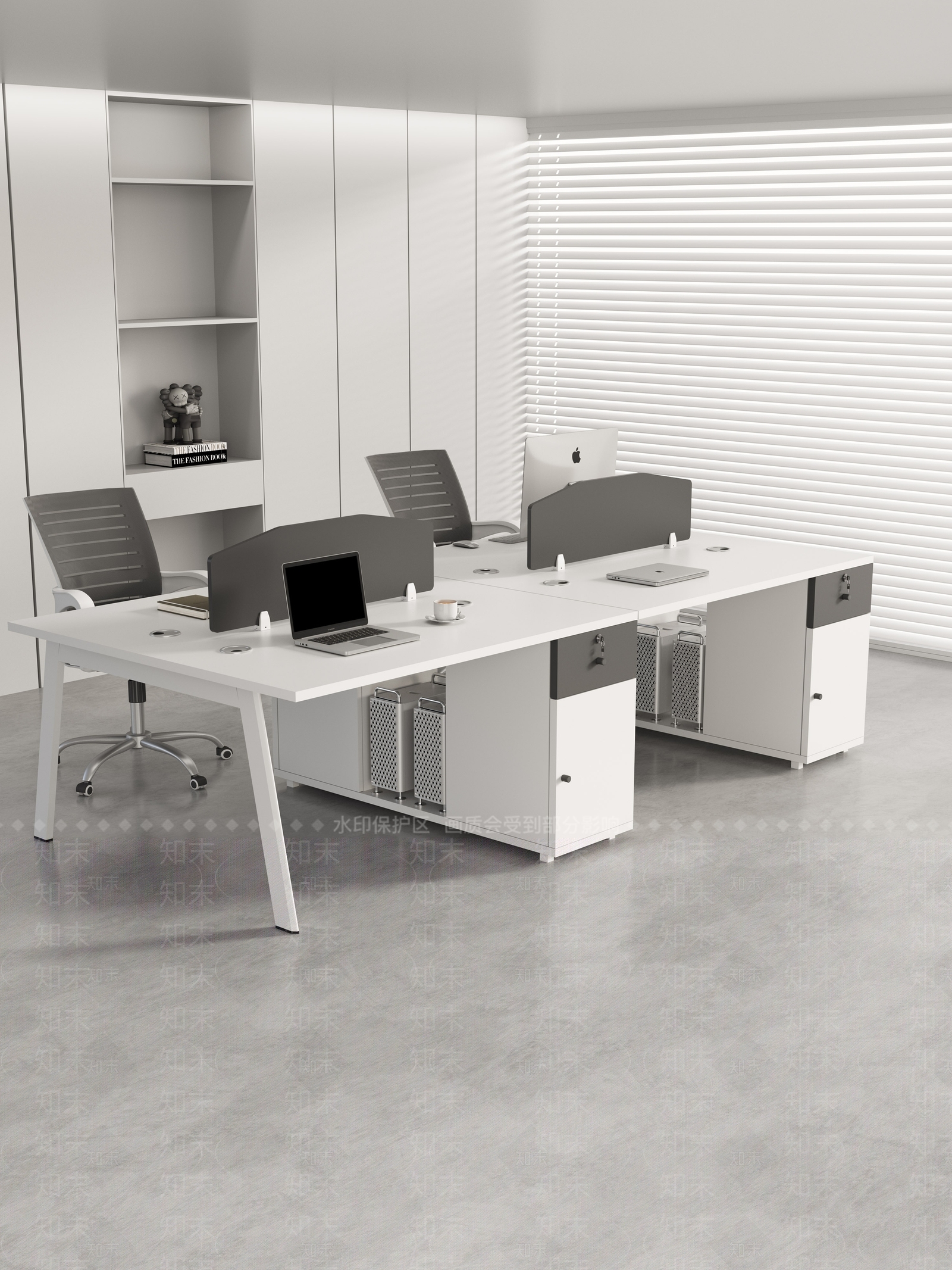 现代职员办公桌椅组合六6人位多人写字楼设计师卡位公司客服文件柜盆栽办公椅外景3D模型下载【ID:1157876193】