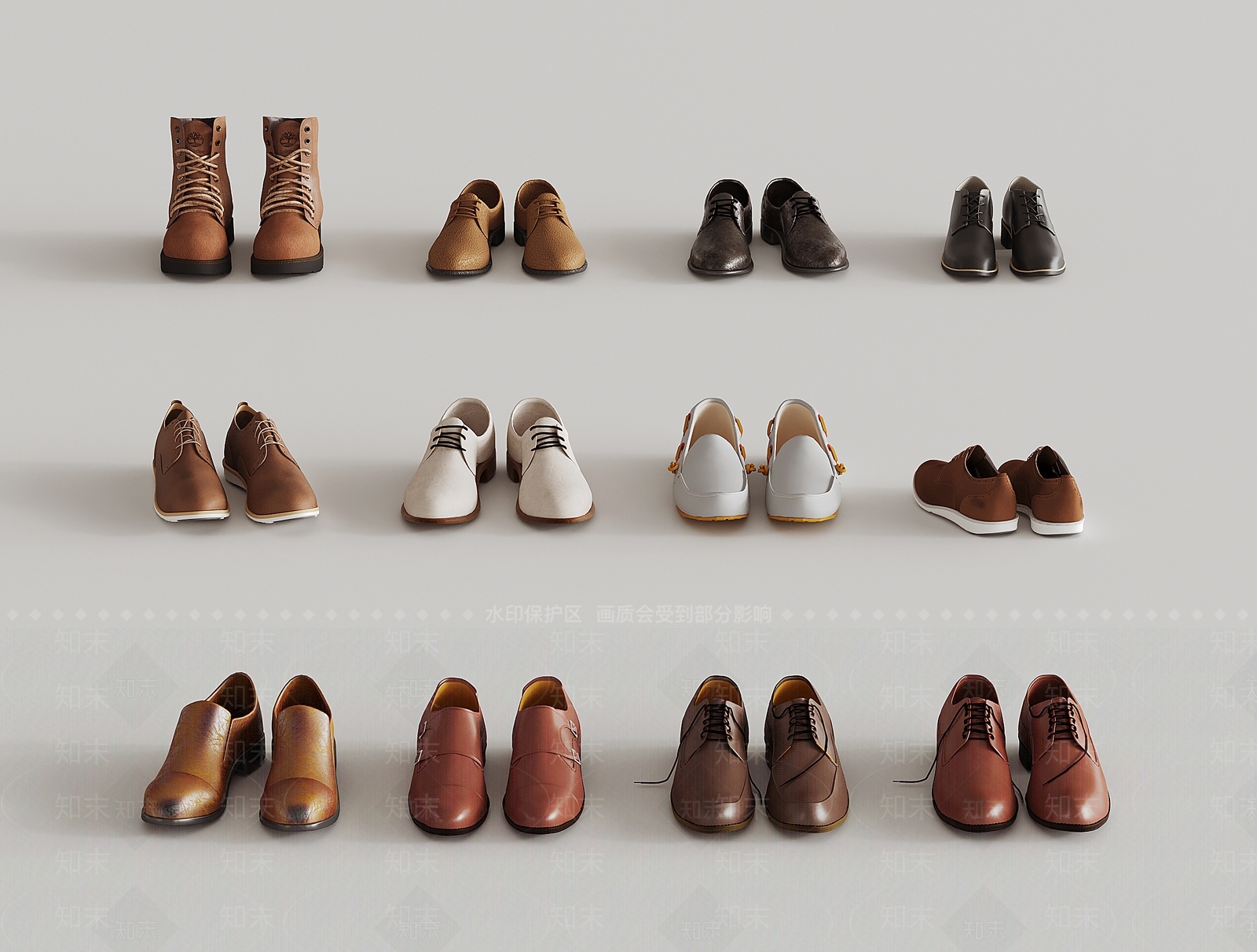 现代男士皮鞋组合3D模型下载【ID:1157877362】