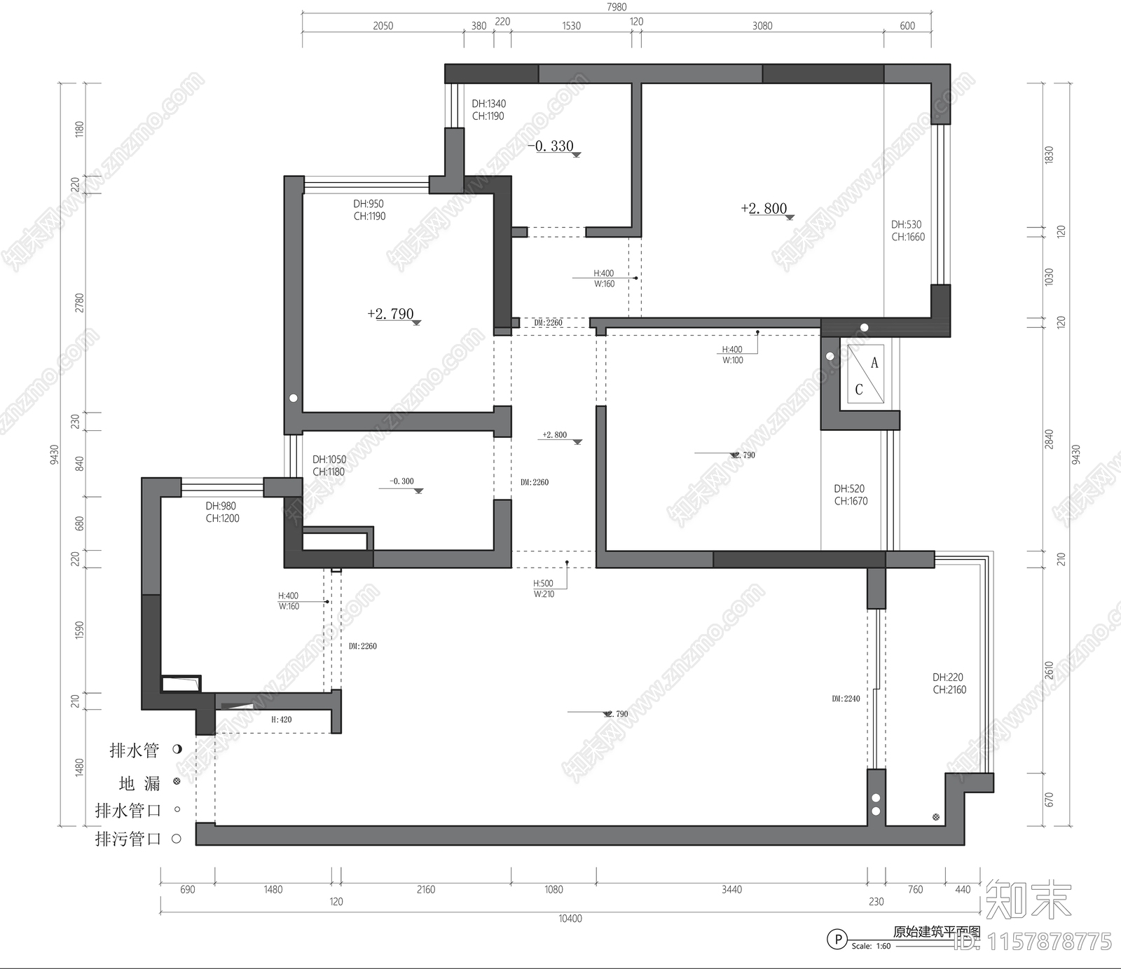 90平家居彩平PSD施工图下载【ID:1157878775】