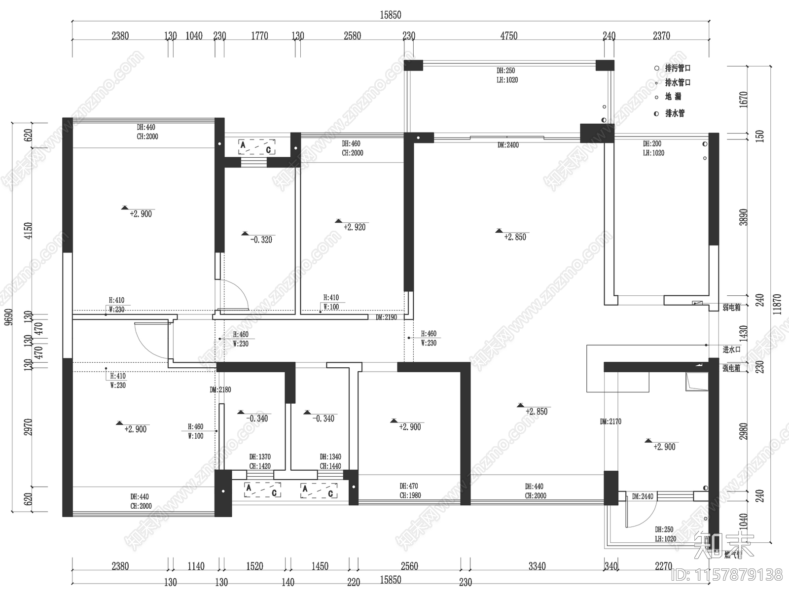 150平家装户型彩平PSD及施工图下载【ID:1157879138】