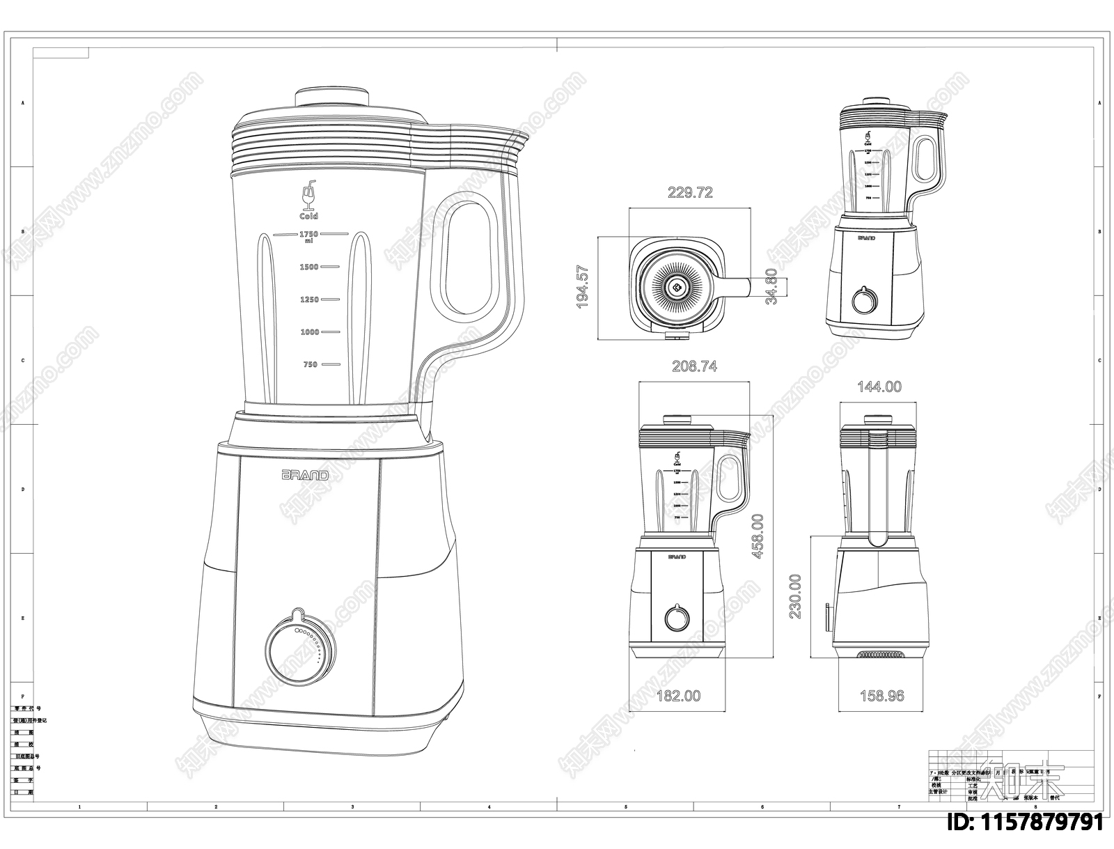 厨房电器果汁机线稿图设计施工图下载【ID:1157879791】