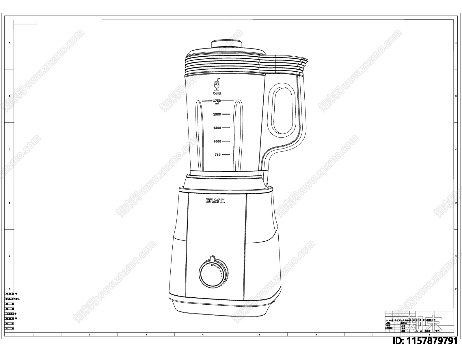 厨房电器果汁机线稿图设计cad施工图下载【ID:1157879791】