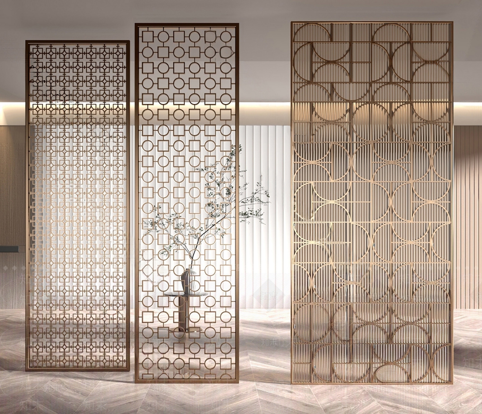 现代酒店金属铁艺隔断SU模型下载【ID:1157882412】