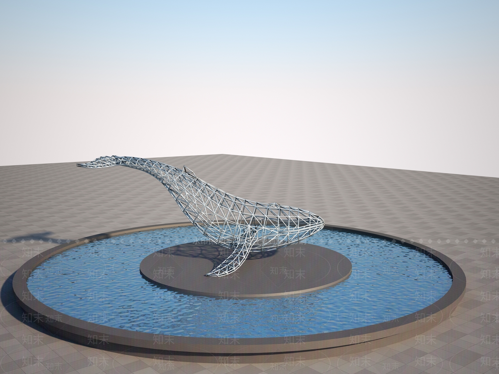 现代景观雕塑3D模型渲染效果图