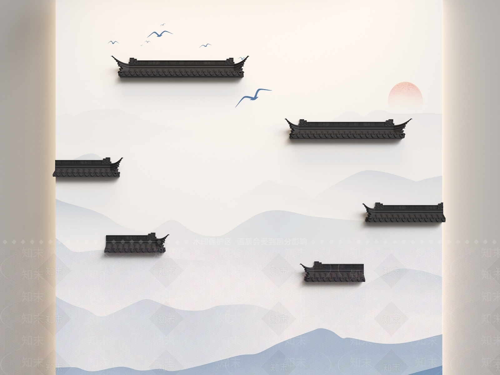 新中式马头墙背景SU模型下载【ID:1157884394】