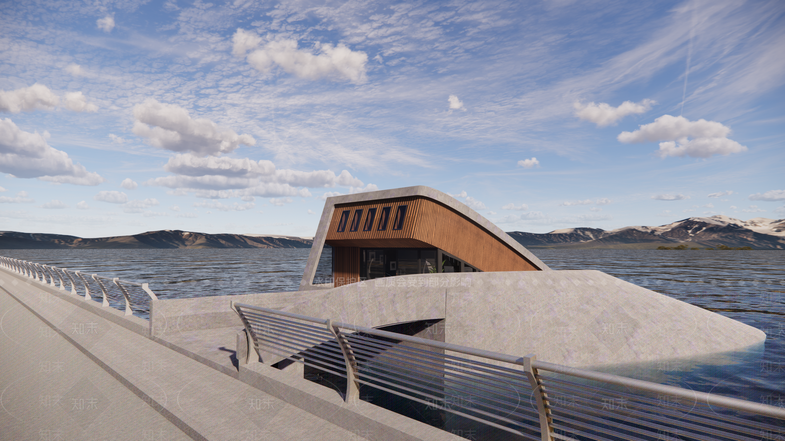 现代半嵌入式水下空间建筑设计SU模型下载【ID:1157890100】