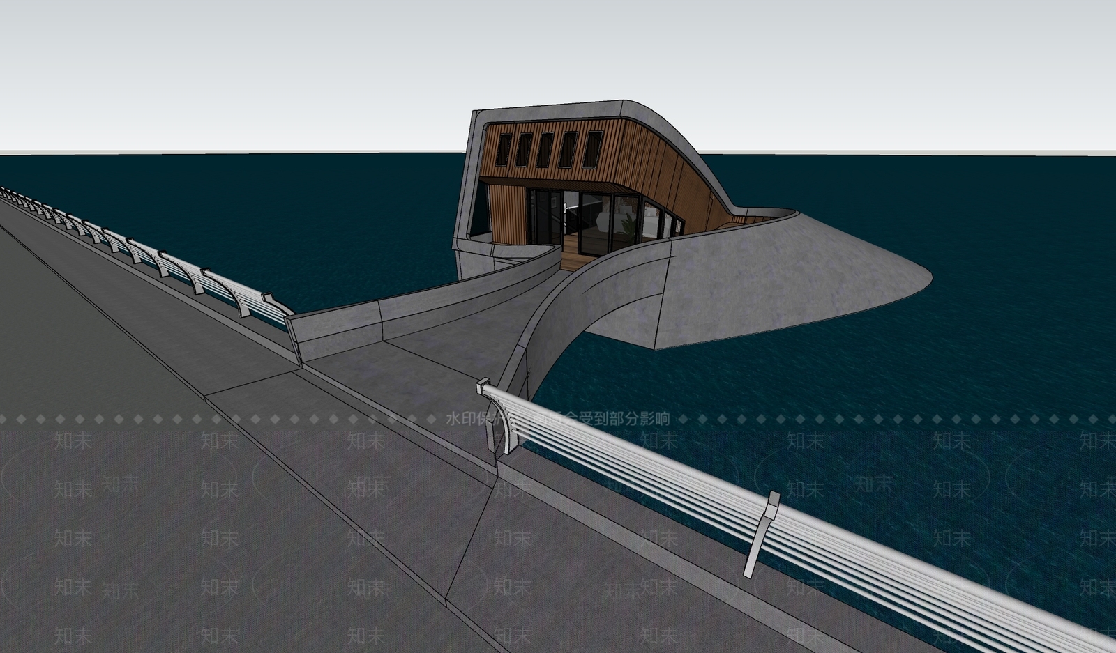 现代半嵌入式水下空间建筑设计SU模型下载【ID:1157890100】